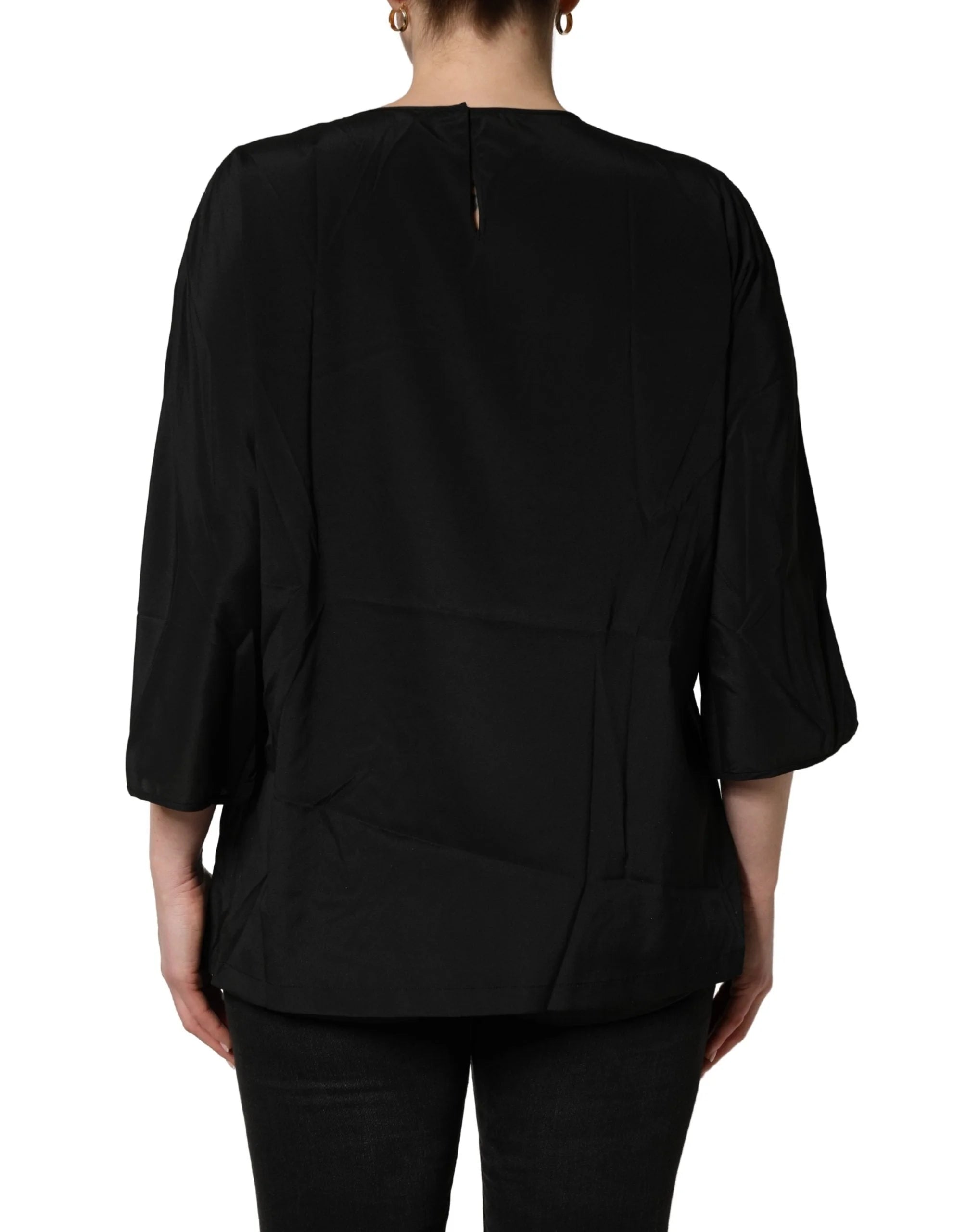Dolce & Gabbana Black #dgfamily Silk Blouse Top - IT46|XL