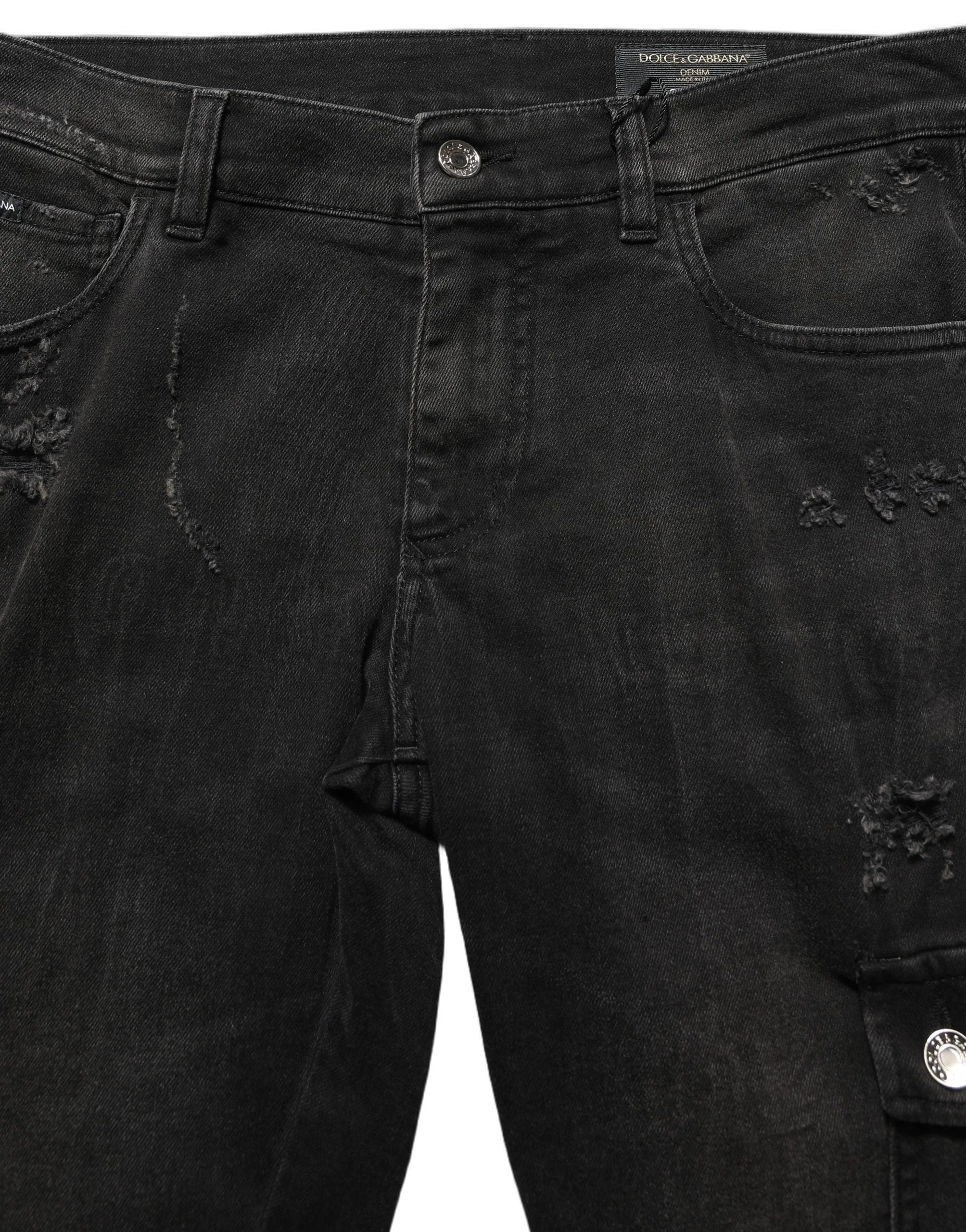 Dolce & Gabbana Black Distressed Cargo Cotton Men Denim Jeans - IT48 | M