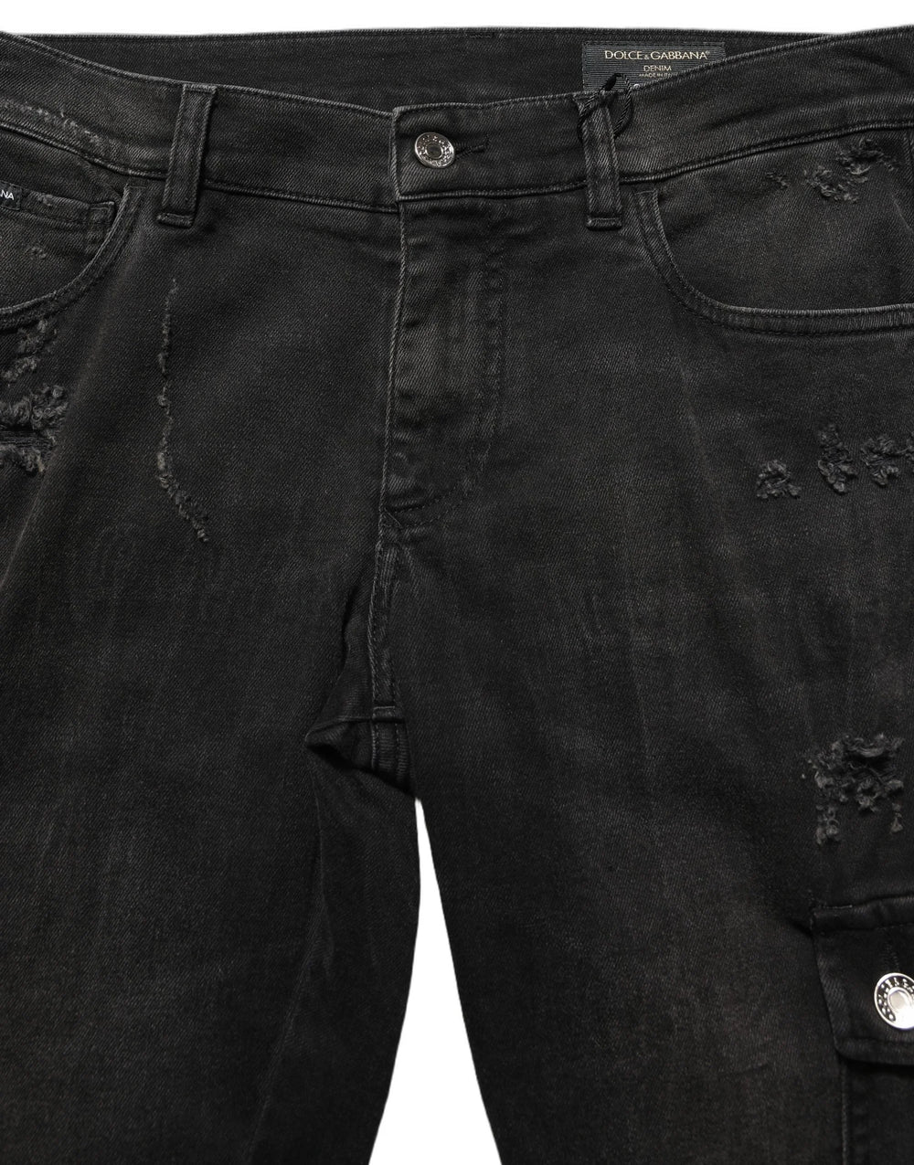 Dolce & Gabbana Black Distressed Cargo Cotton Men Denim Jeans - IT48 | M