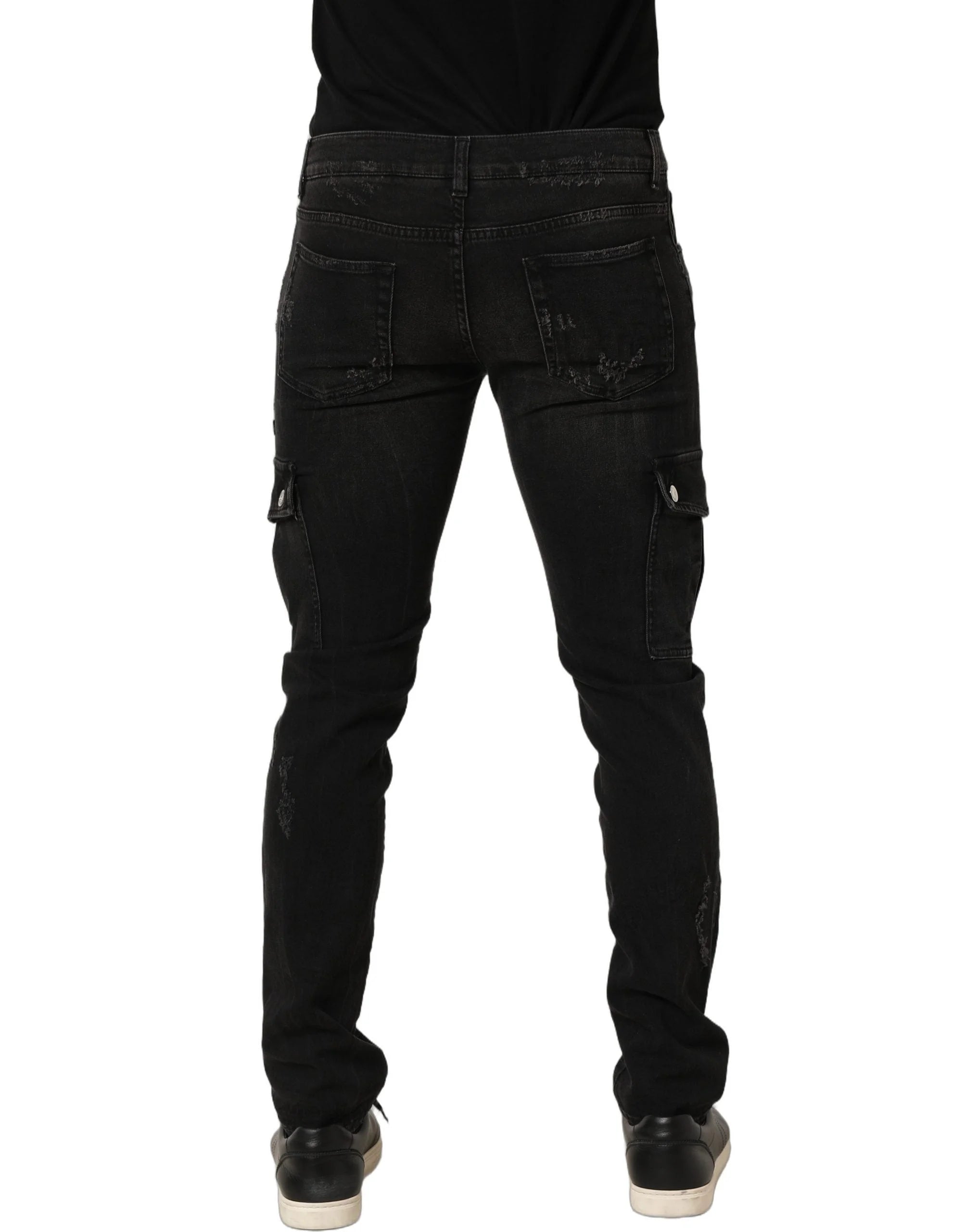 Dolce & Gabbana Black Distressed Cargo Cotton Men Denim Jeans - IT48 | M