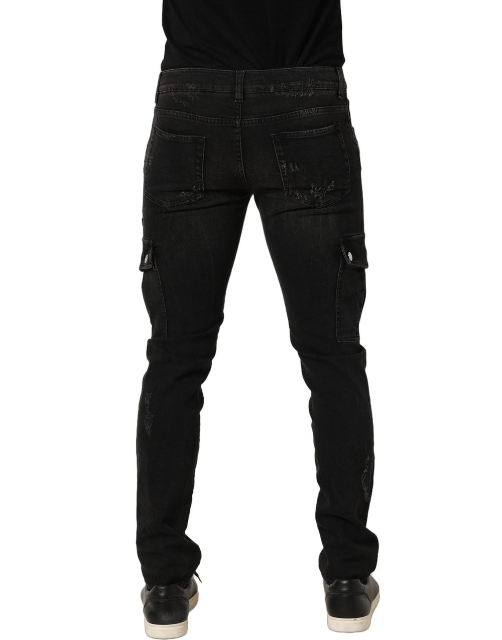 Dolce & Gabbana Black Distressed Cargo Cotton Men Denim Jeans - IT48 | M