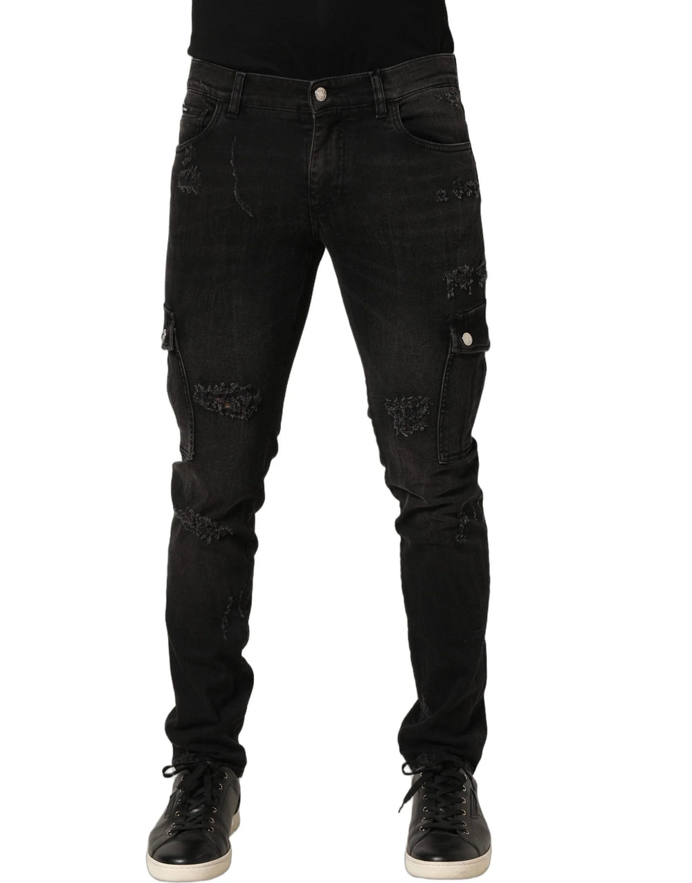 Dolce & Gabbana Black Distressed Cargo Cotton Men Denim Jeans - IT48 | M