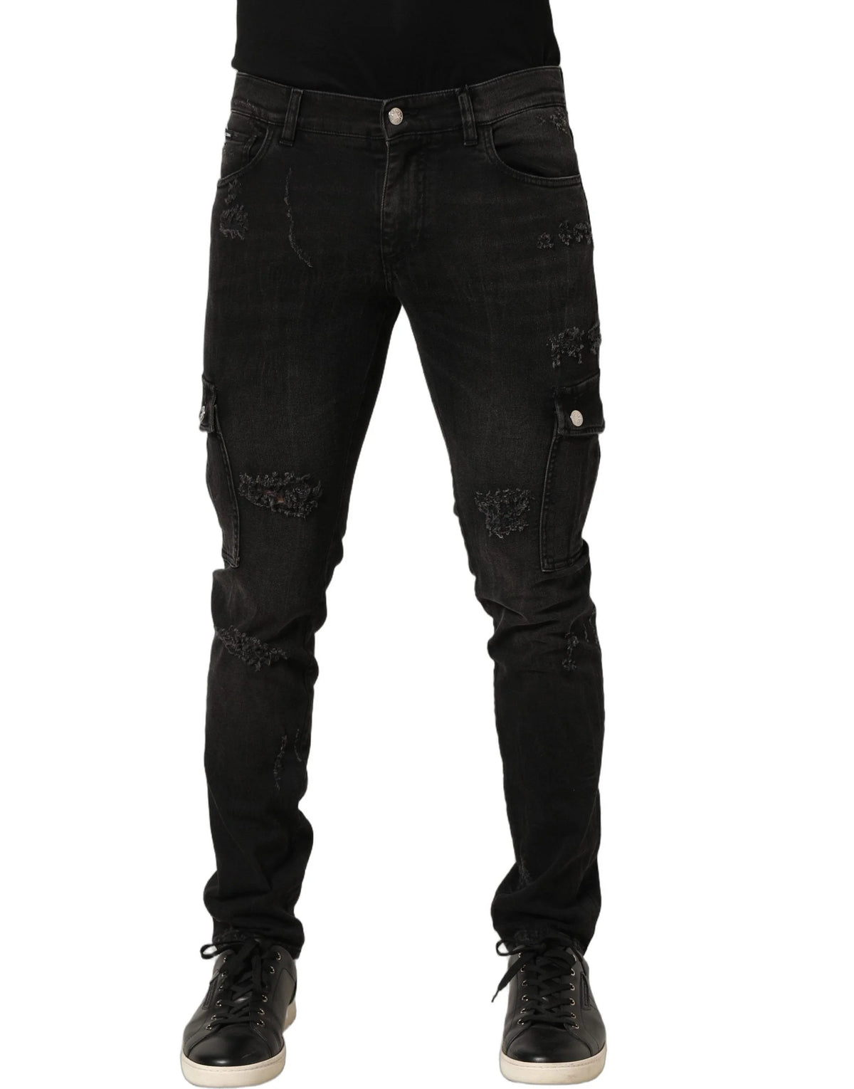 Dolce & Gabbana Black Distressed Cargo Cotton Men Denim Jeans - IT48 | M