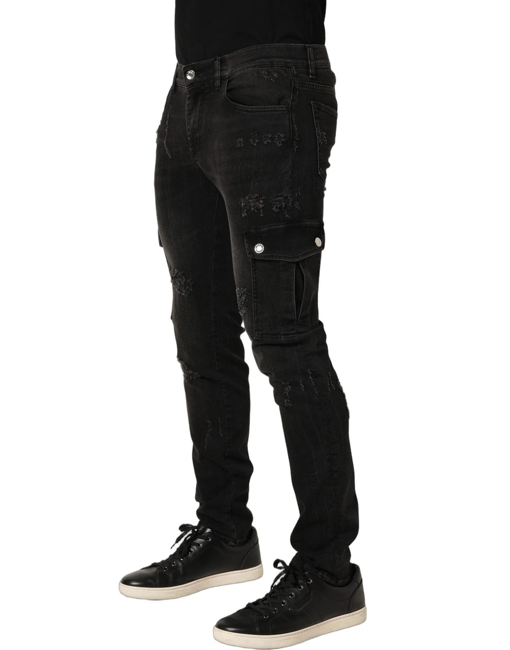 Dolce & Gabbana Black Distressed Cargo Cotton Men Denim Jeans - IT48 | M