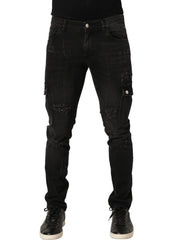 Dolce & Gabbana Black Distressed Cargo Cotton Men Denim Jeans - IT48 | M