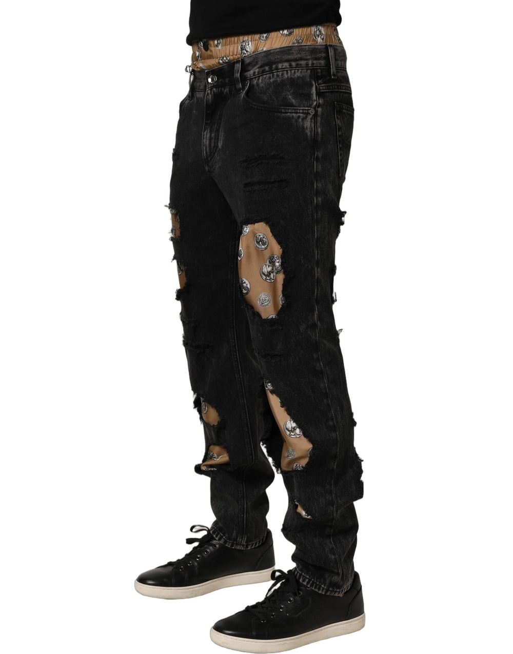 Dolce & Gabbana Black Distressed Cotton Straight Denim Jeans
