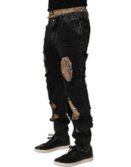 Dolce & Gabbana Black Distressed Cotton Straight Denim Jeans