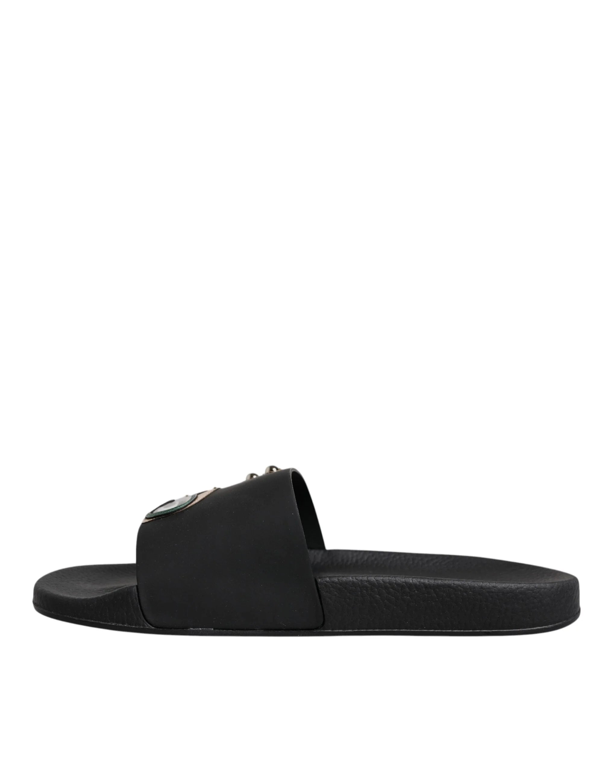Dolce & Gabbana Black Divers Leather Flats Slides Sandals Beachwear Shoes - EU46/US13 - Sandals