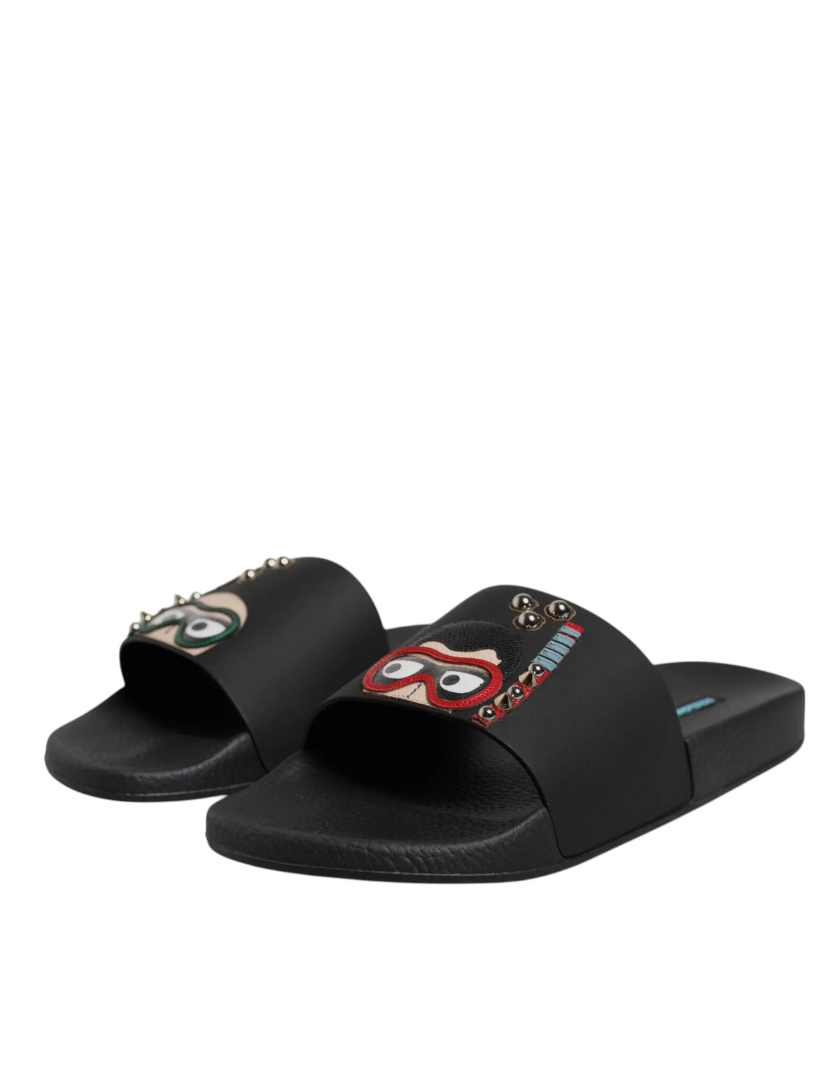 Dolce & Gabbana Black Divers Leather Flats Slides Sandals Beachwear Shoes - EU46/US13 - Sandals