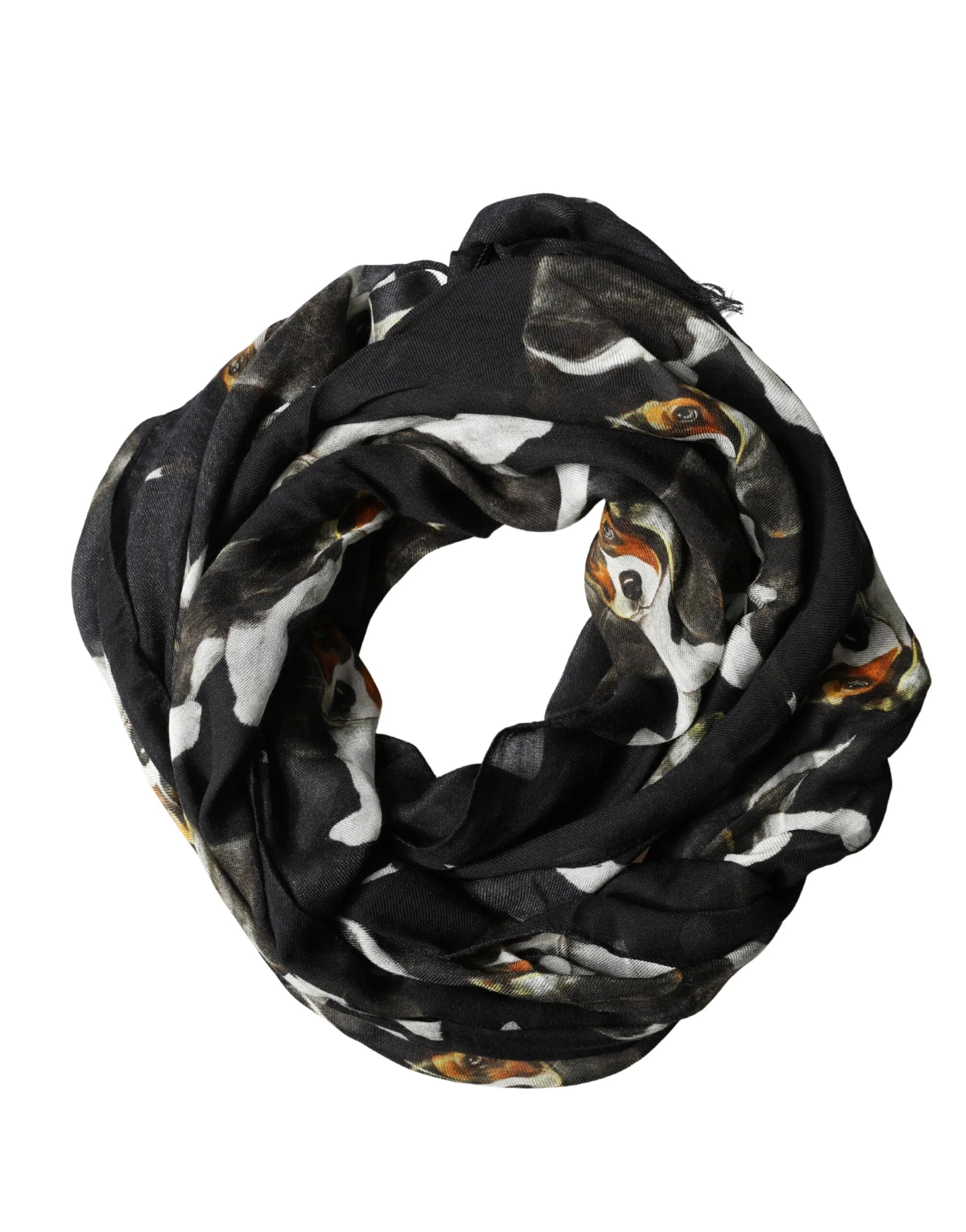 Dolce & Gabbana Black Dog Print Modal Wool Wrap Foulard 178cm X 63cm Scarf