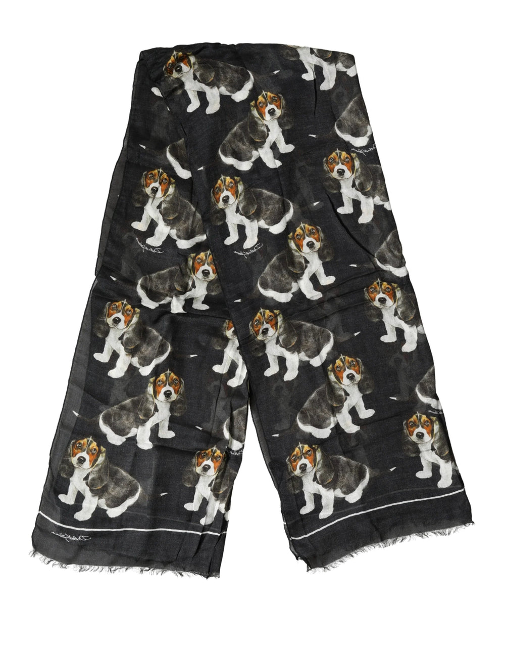 Dolce & Gabbana Black Dog Print Modal Wool Wrap Foulard 178cm X 63cm Scarf