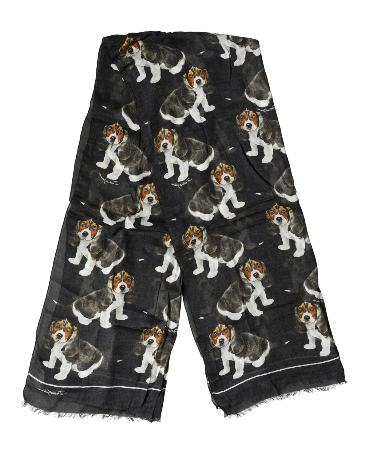 Dolce & Gabbana Black Dog Print Modal Wool Wrap Foulard 178cm X 63cm Scarf