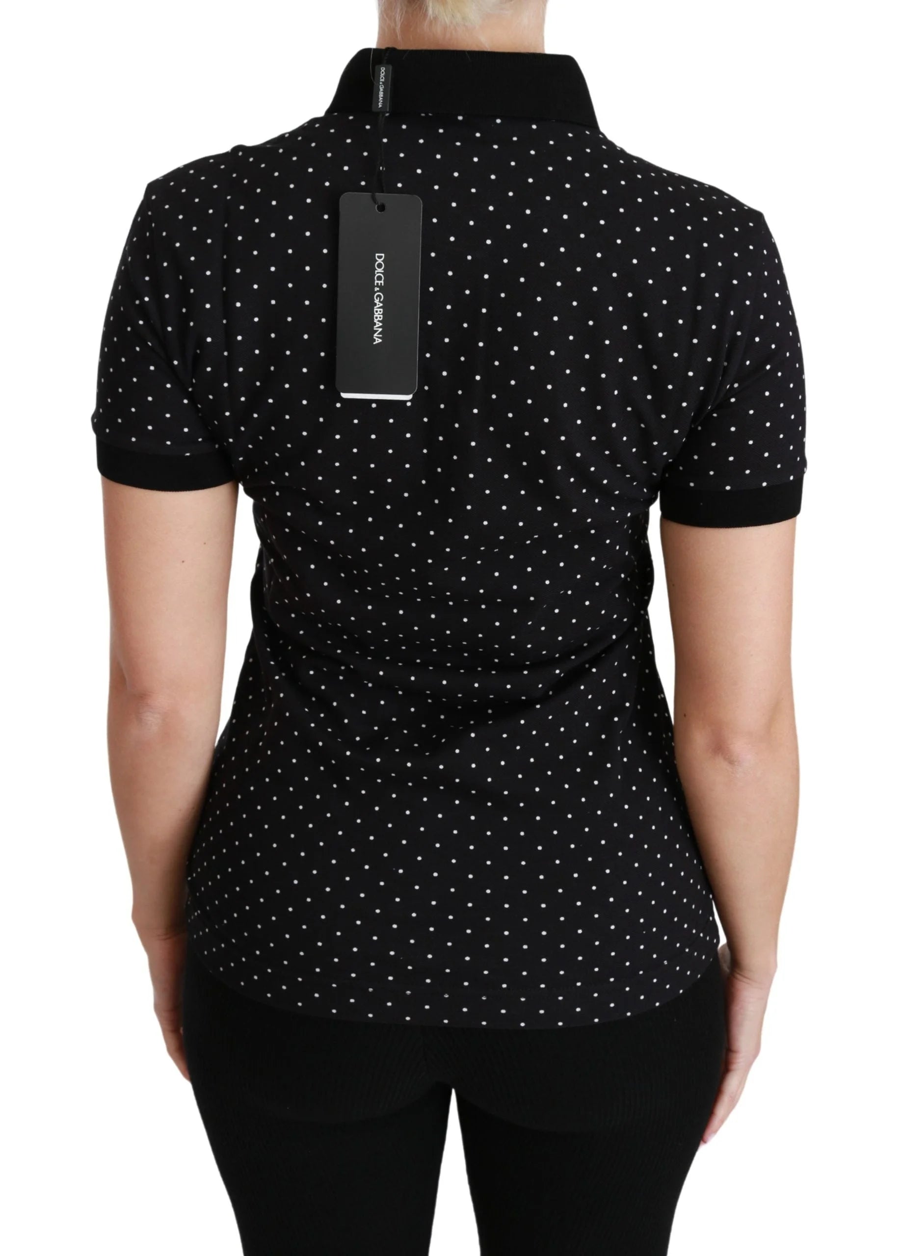 Dolce & Gabbana Black Dotted Collared Polo Shirt Cotton Top - Polos