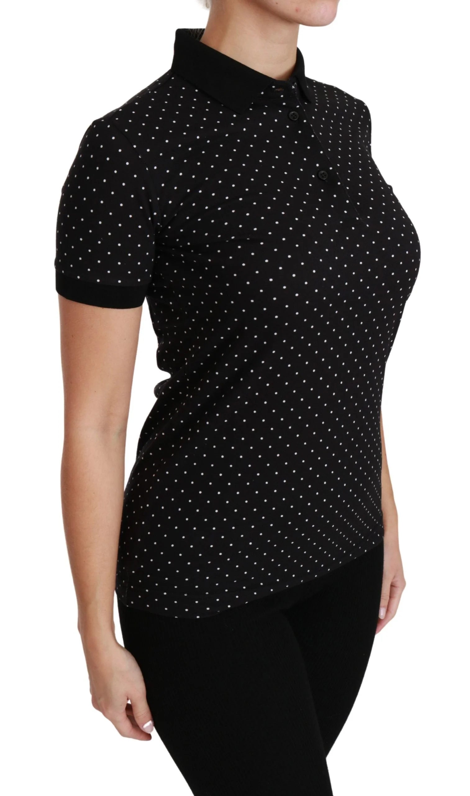 Dolce & Gabbana Black Dotted Collared Polo Shirt Cotton Top - Polos