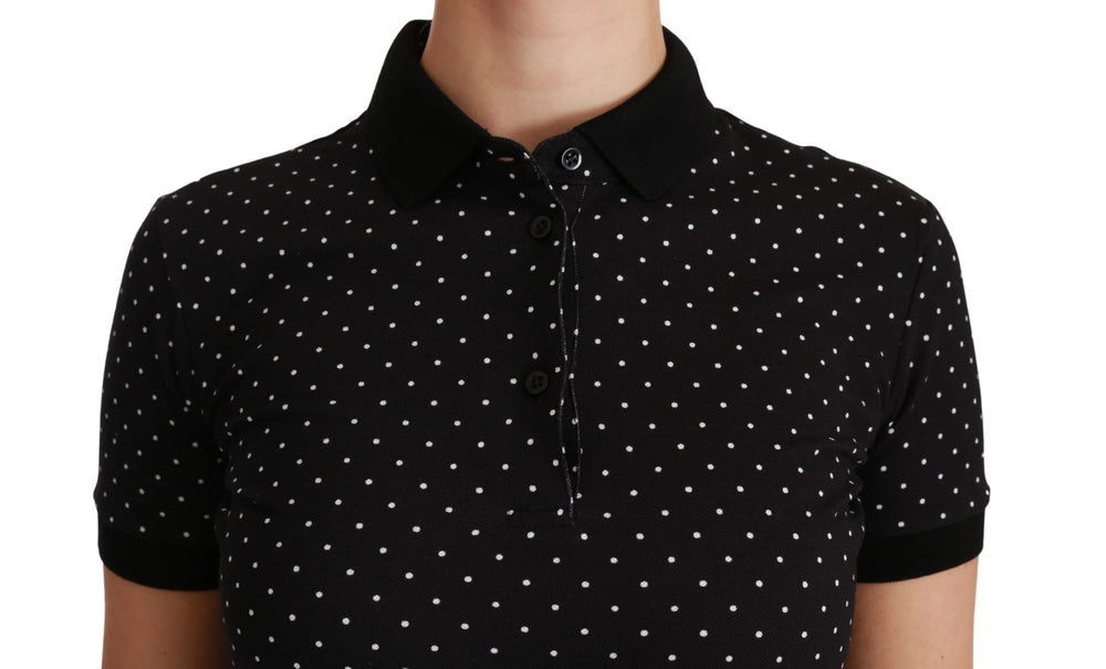 Dolce & Gabbana Black Dotted Collared Polo Shirt Cotton Top - Polos