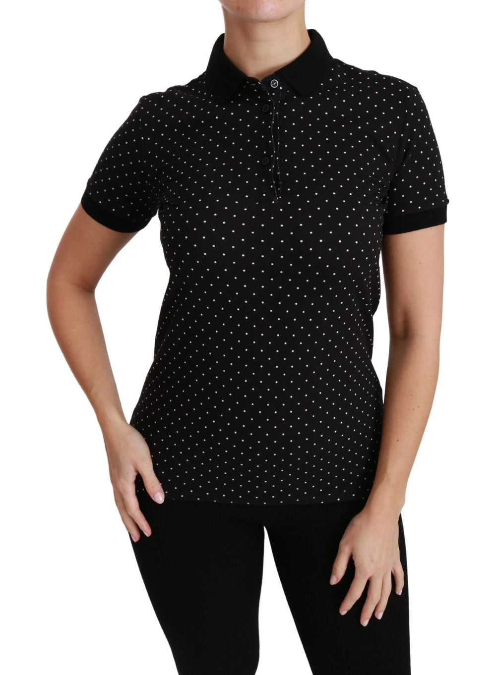Dolce & Gabbana Black Dotted Collared Polo Shirt Cotton Top - Polos