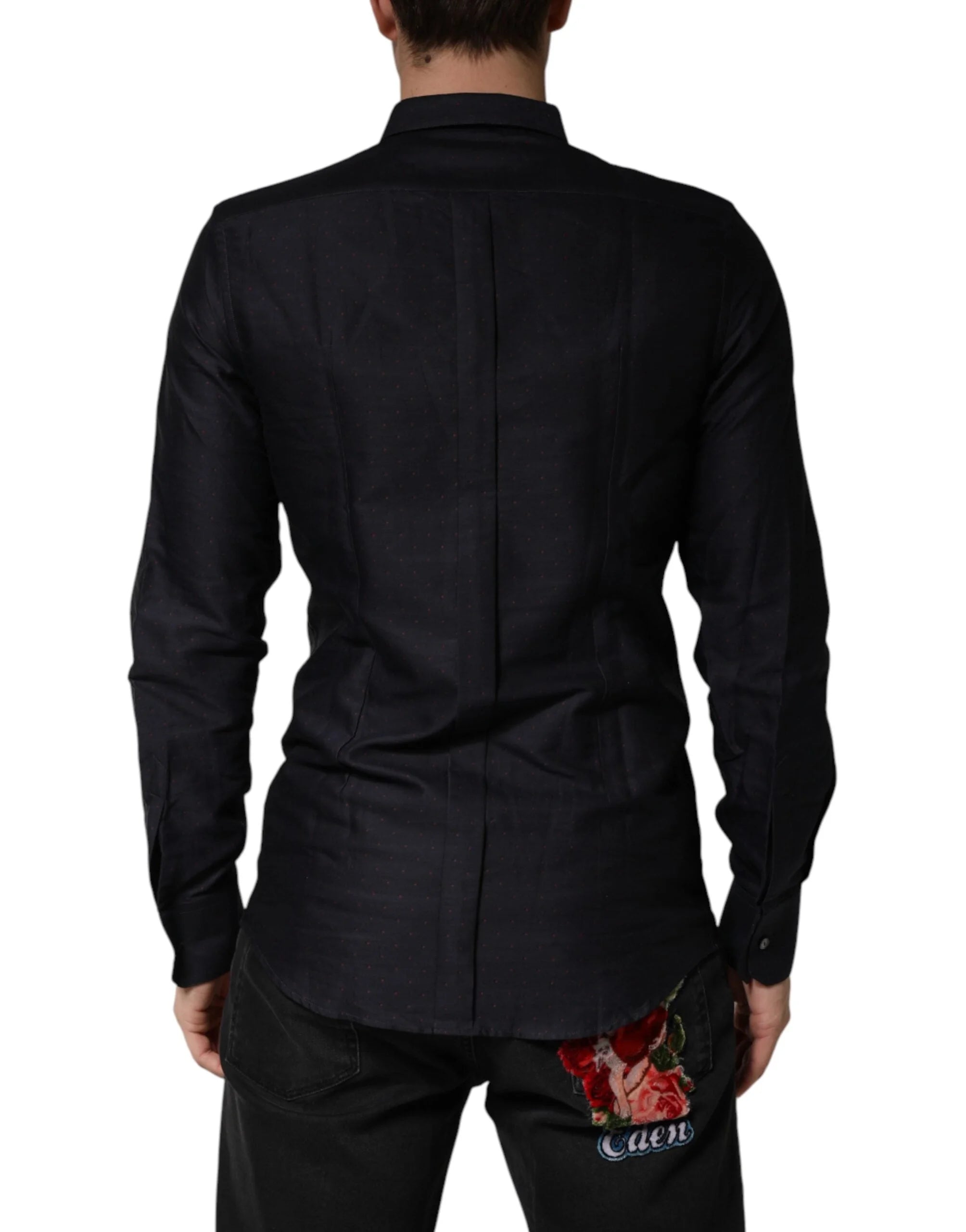 Dolce & Gabbana Black Dotted Cotton Collared GOLD Dress Shirt - IT39 | S