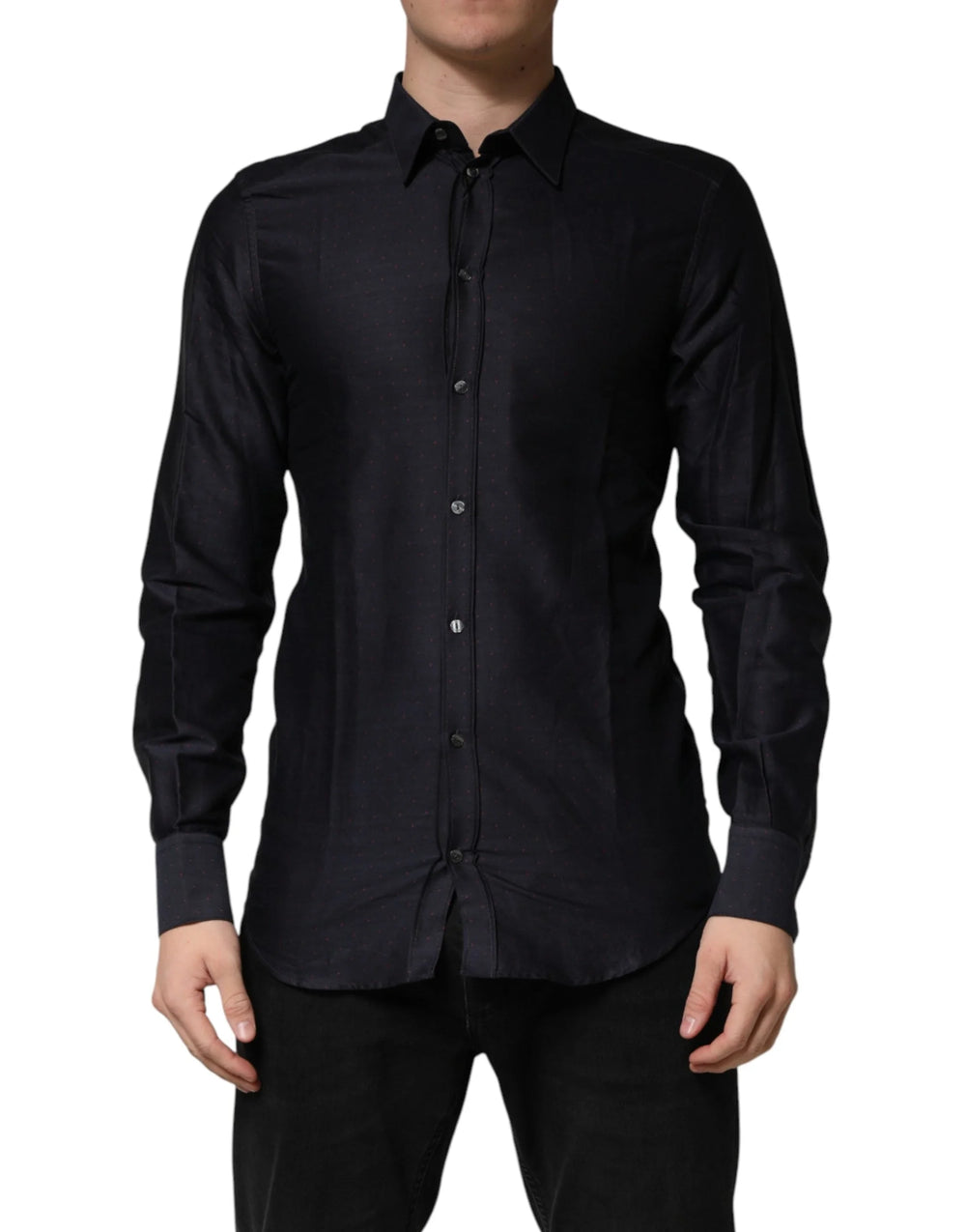 Dolce & Gabbana Black Dotted Cotton Collared GOLD Dress Shirt - IT39 | S