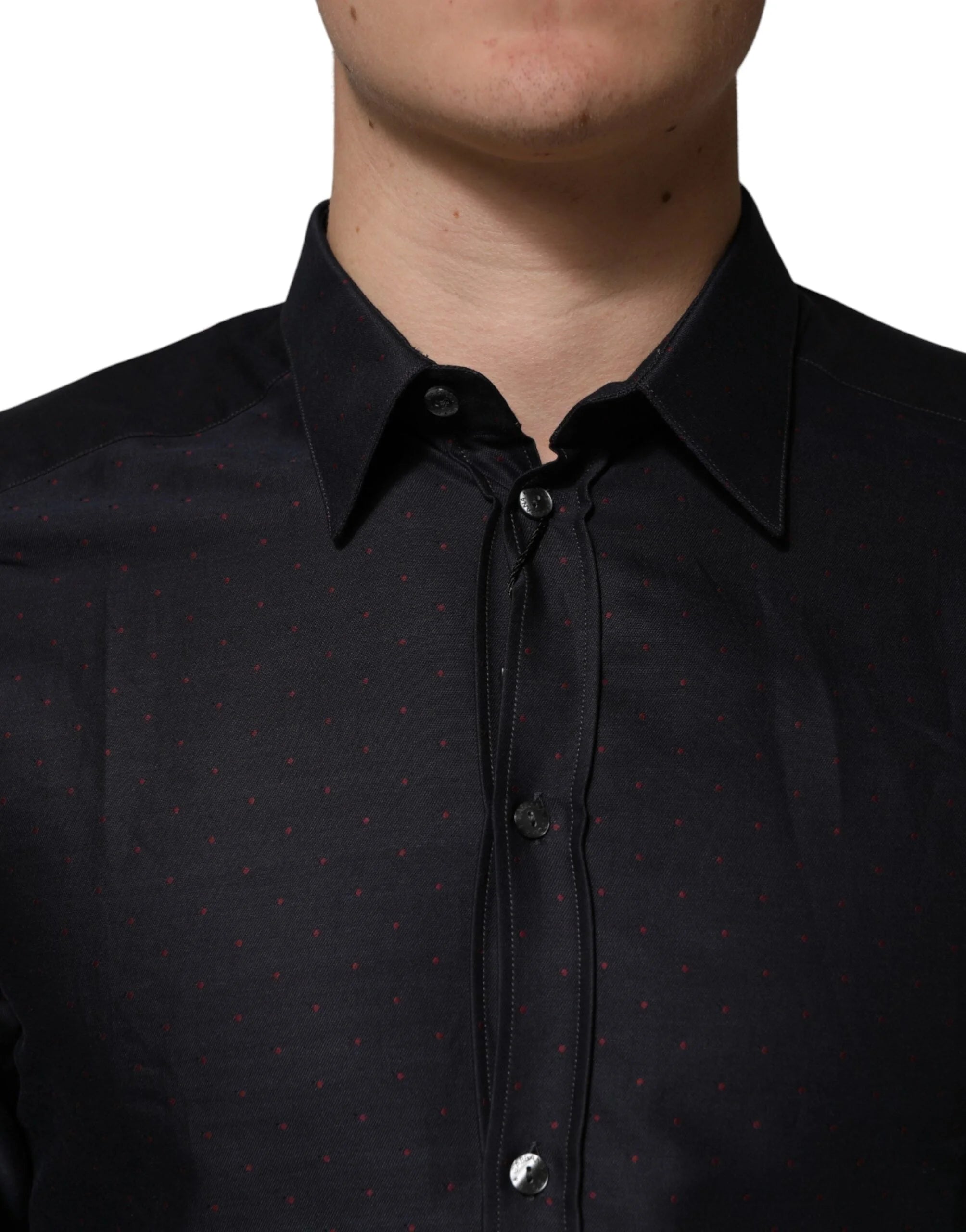 Dolce & Gabbana Black Dotted Cotton Collared GOLD Dress Shirt - IT39 | S