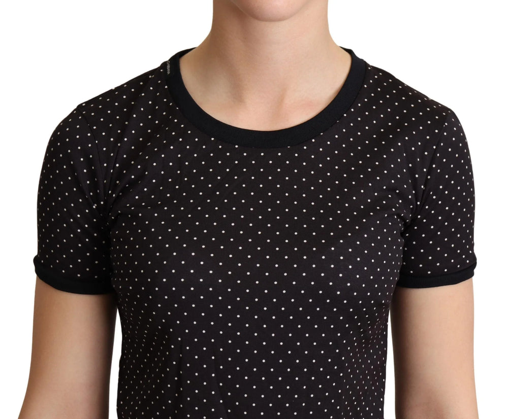 Dolce & Gabbana Black Dotted Crewneck Cotton T-shirt - IT38|XS - T-Shirts