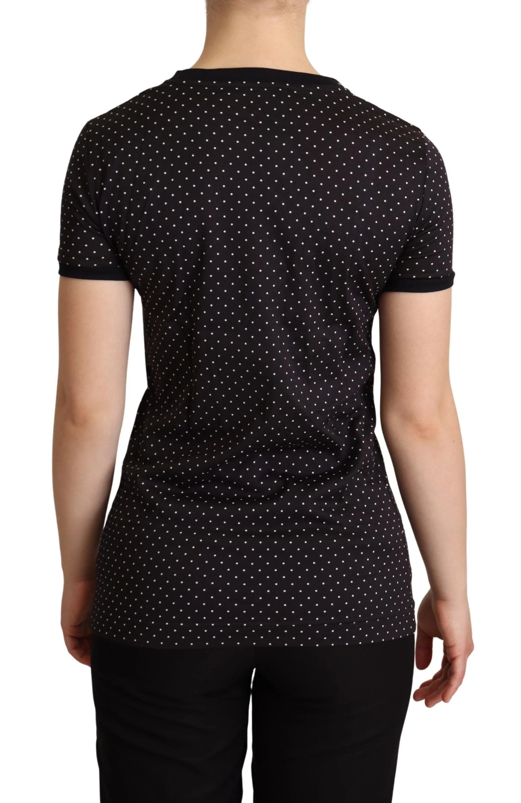 Dolce & Gabbana Black Dotted Crewneck Cotton T-shirt - IT38|XS - T-Shirts