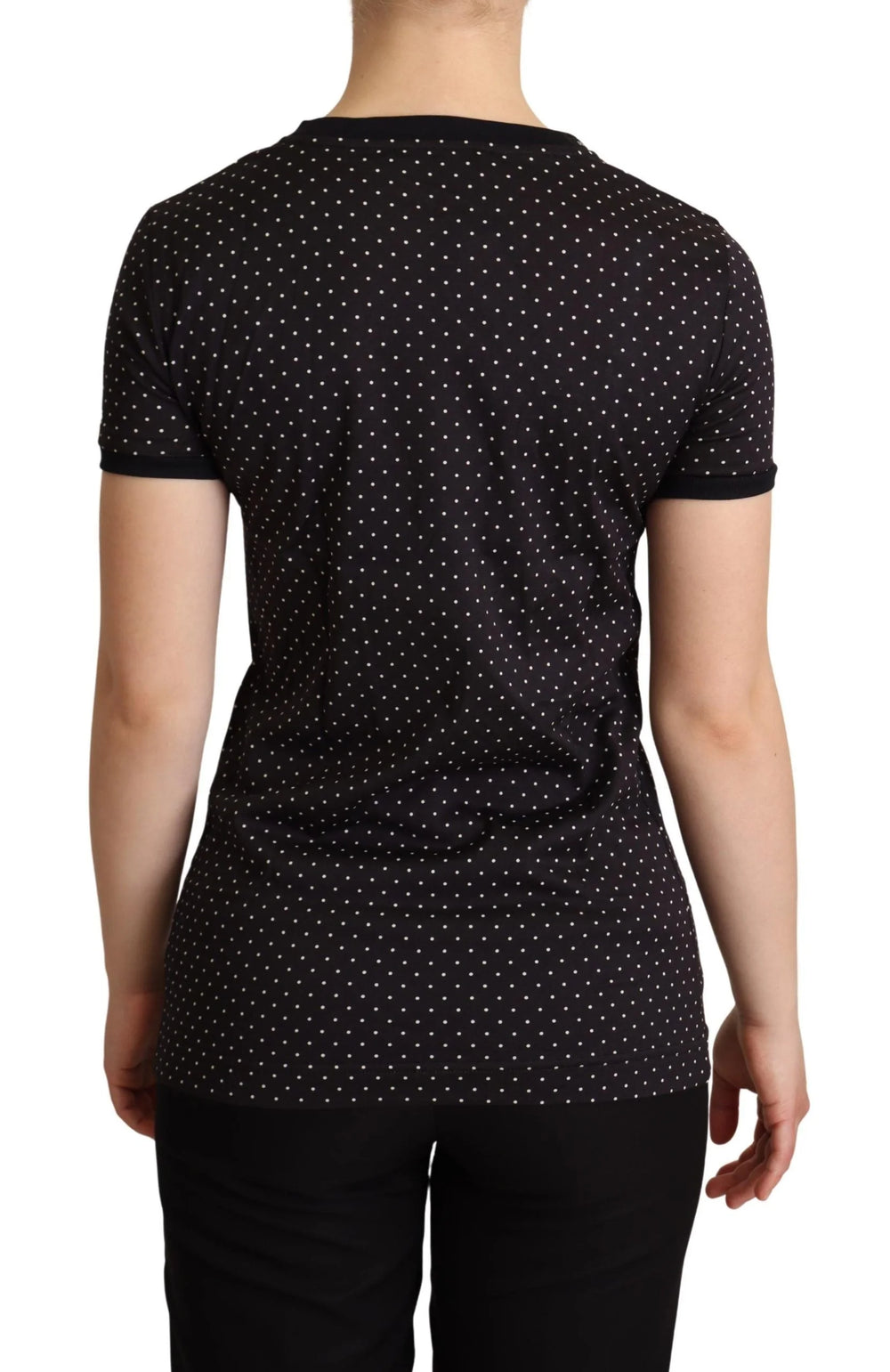 Dolce & Gabbana Black Dotted Crewneck Cotton T-shirt - IT38|XS - T-Shirts