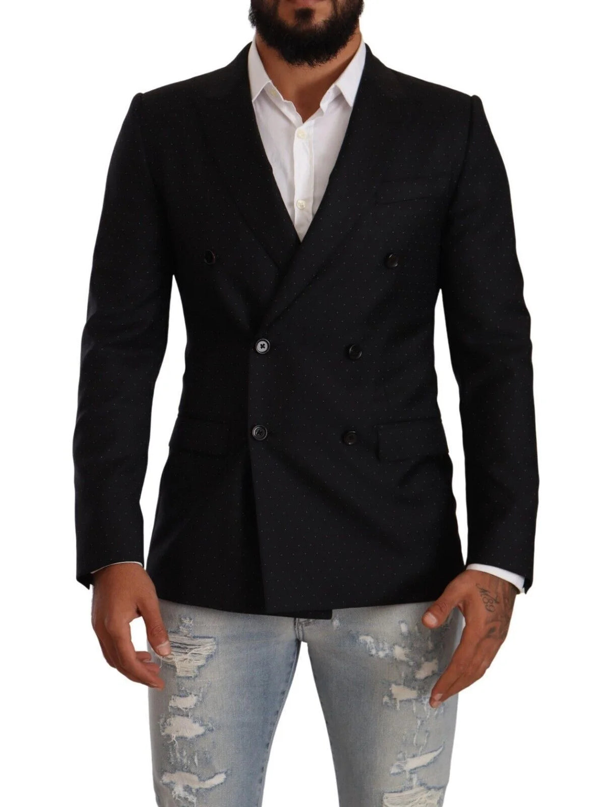 Dolce & Gabbana Black Dotted Double Breasted MARTINI Jacket - IT46 | S - Sport Jackets