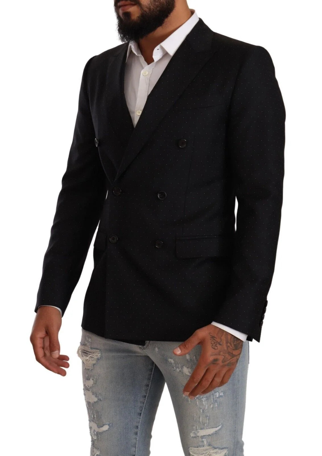 Dolce & Gabbana Black Dotted Double Breasted MARTINI Jacket - IT46 | S - Sport Jackets