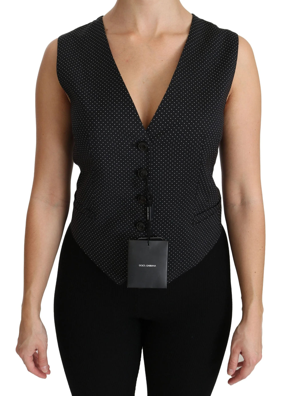 Dolce & Gabbana Black Dotted Waistcoat Vest Blouse Top - IT42|M - Tank Tops