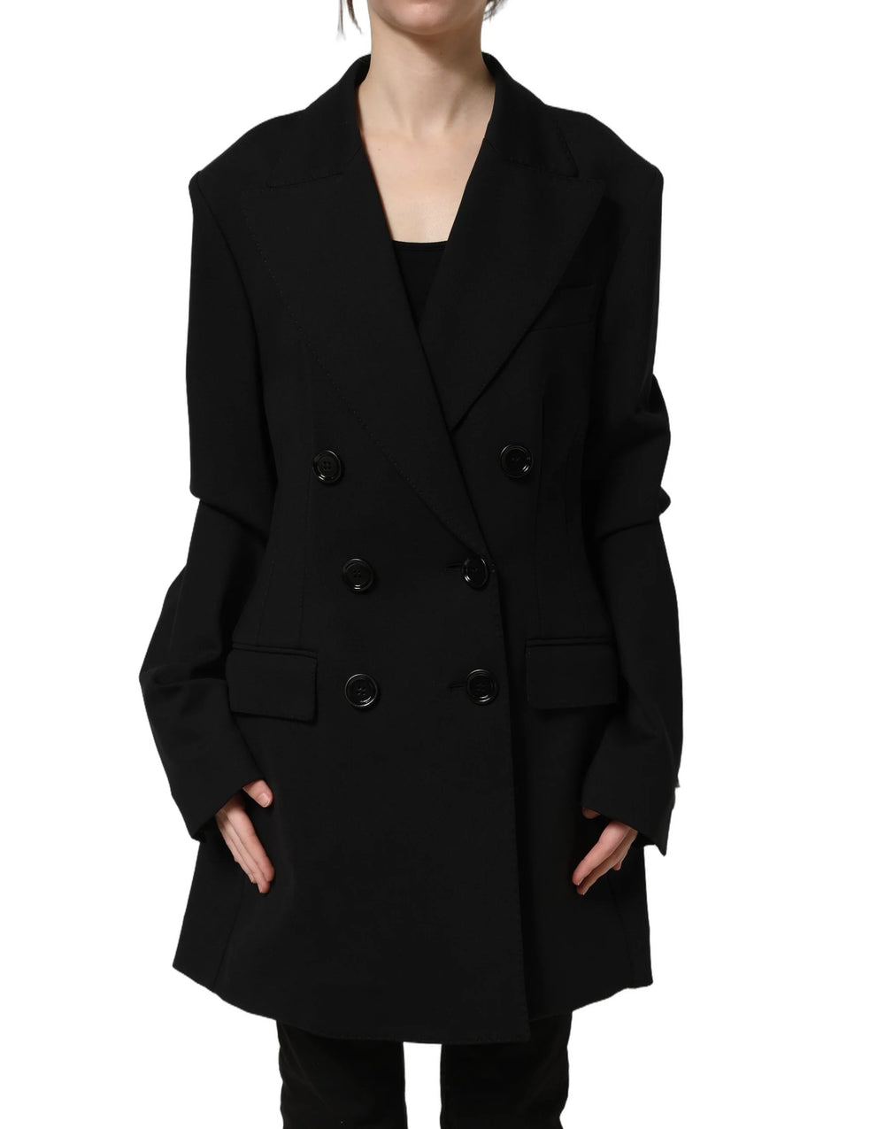 Dolce & Gabbana Black Double Breasted Crepe Blazer Jacket - IT44 | L