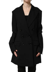 Dolce & Gabbana Black Double Breasted Crepe Blazer Jacket - IT44 | L