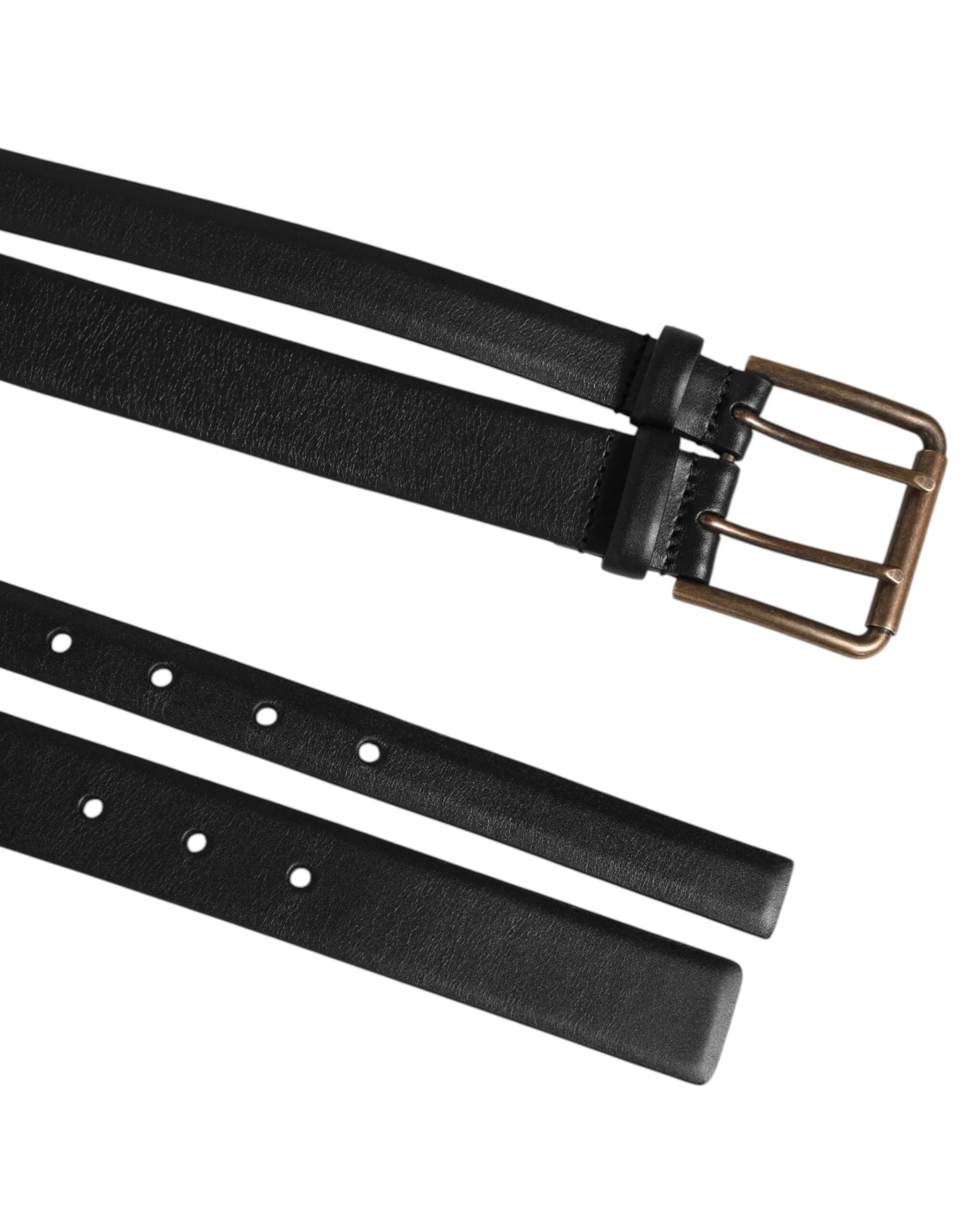 Dolce & Gabbana Black Double Strap Leather Brass Buckle Belt - 90 cm / 36 Inches - Belts