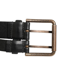 Dolce & Gabbana Black Double Strap Leather Brass Buckle Belt - 90 cm / 36 Inches - Belts