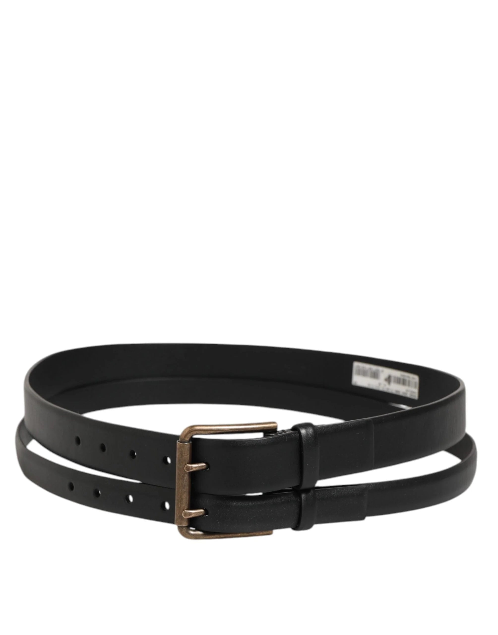 Dolce & Gabbana Black Double Strap Leather Brass Buckle Belt - 90 cm / 36 Inches - Belts