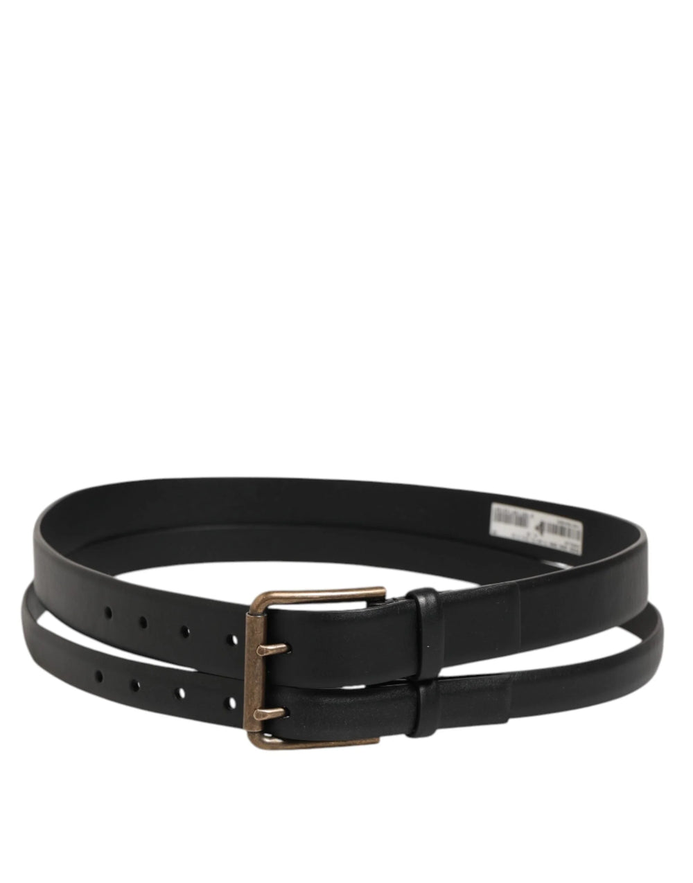 Dolce & Gabbana Black Double Strap Leather Brass Buckle Belt - 90 cm / 36 Inches - Belts