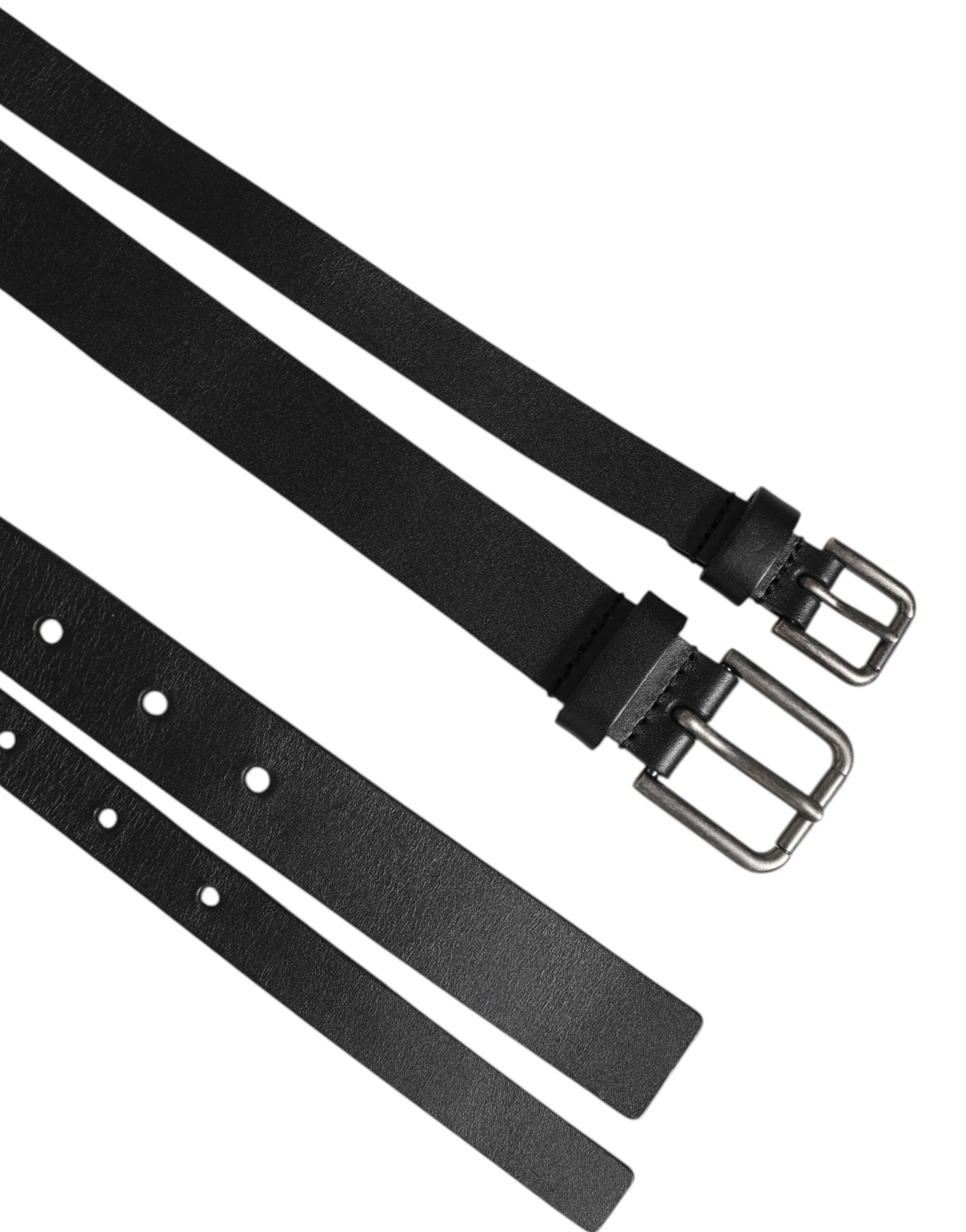 Dolce & Gabbana Black Double Strap Leather Buckle Men Belt - 90 cm / 36 Inches - Belts