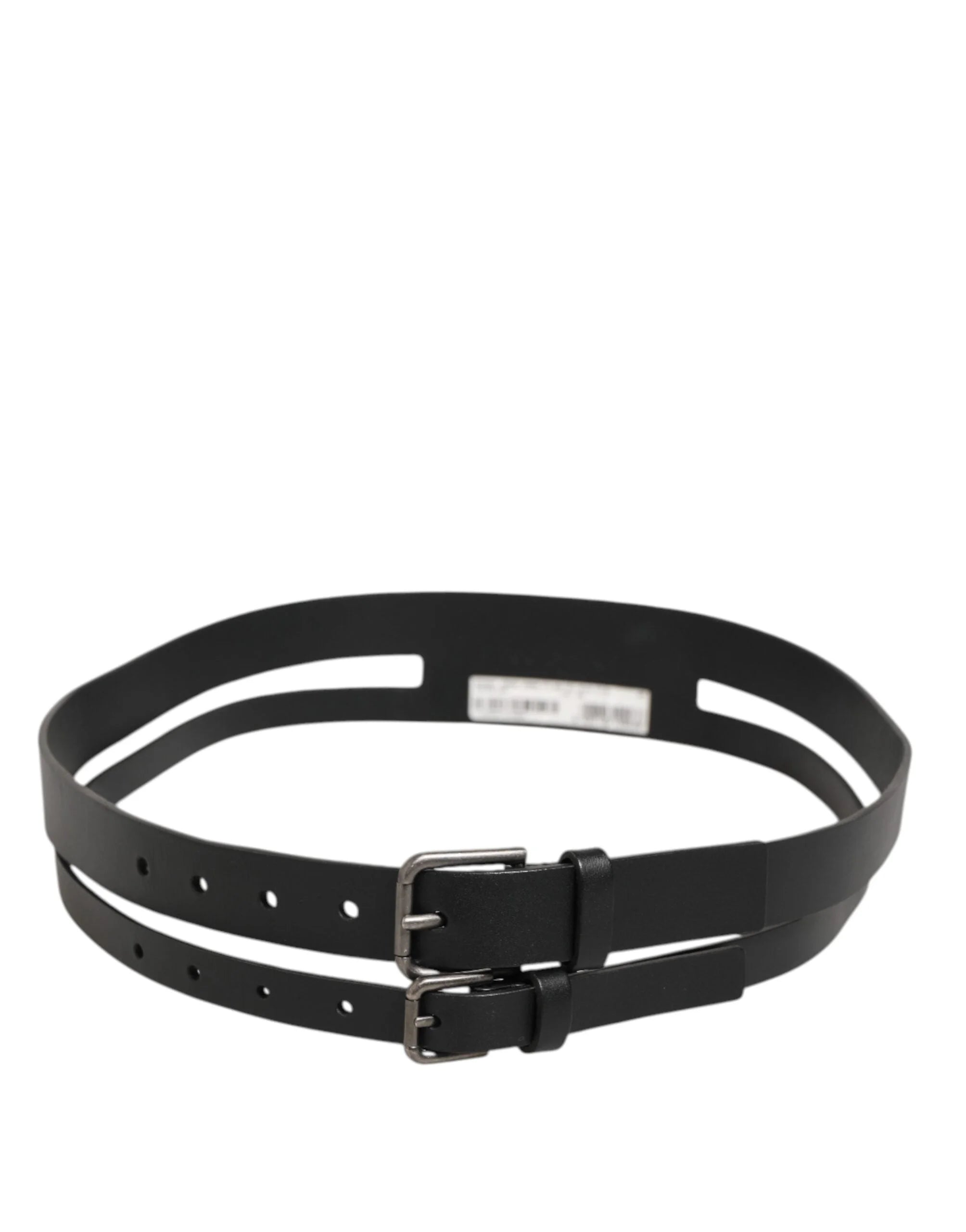 Dolce & Gabbana Black Double Strap Leather Buckle Men Belt - 90 cm / 36 Inches - Belts