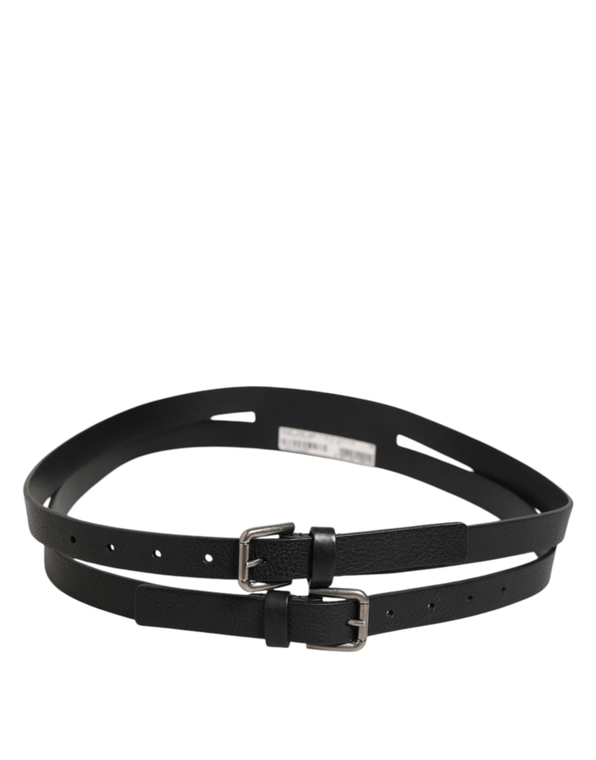 Dolce & Gabbana Black Double Strap Leather Gold Buckle Belt - 90 cm / 36 Inches - Belts