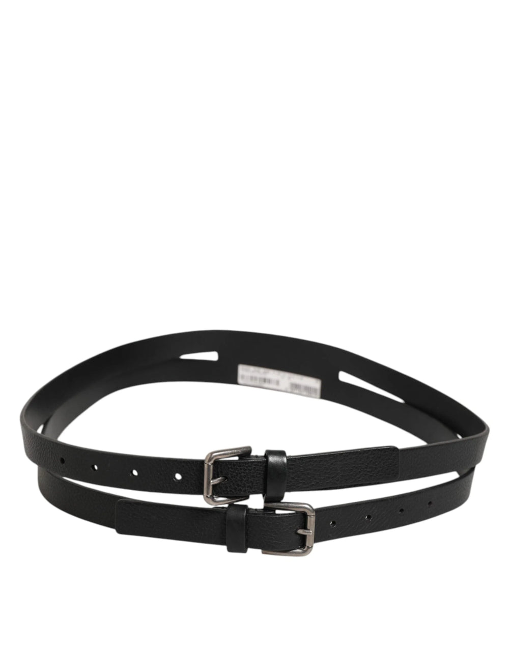 Dolce & Gabbana Black Double Strap Leather Gold Buckle Belt - 90 cm / 36 Inches - Belts