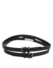 Dolce & Gabbana Black Double Strap Leather Gold Buckle Belt - 90 cm / 36 Inches - Belts