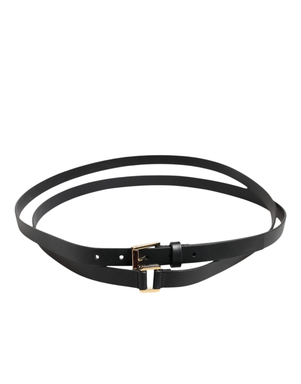 Dolce & Gabbana Black Double Strap Leather Gold Buckle Belt - Belts