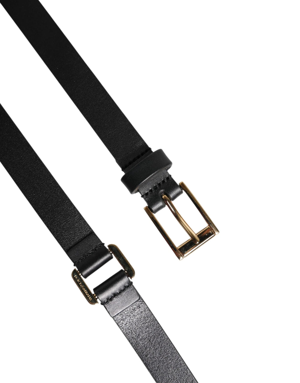 Dolce & Gabbana Black Double Strap Leather Gold Buckle Belt - Belts