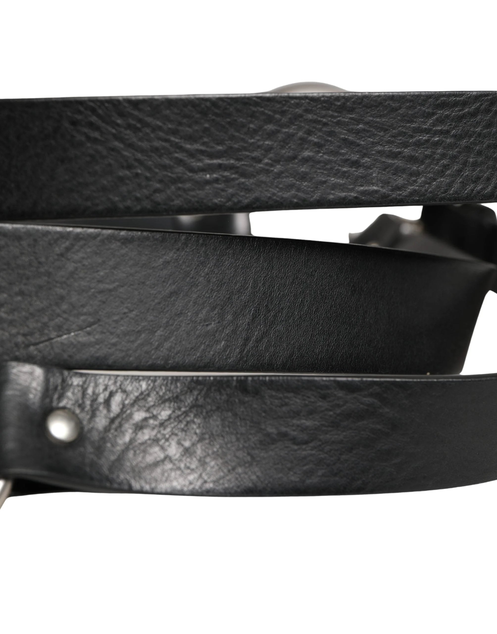 Cinturón de cuero con doble correa negra de Dolce & Gabbana con hebilla plateada - 140 cm / 56 pulgadas