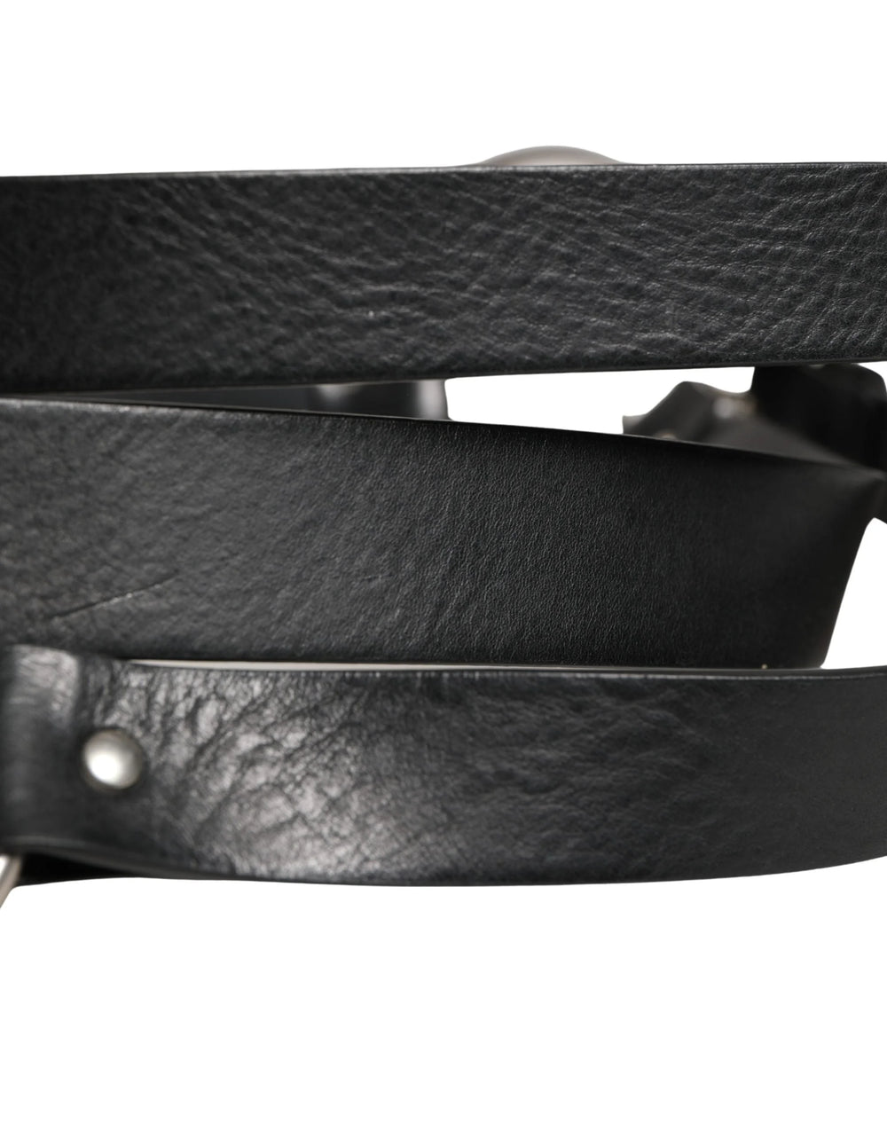 Cinturón de cuero con doble correa negra de Dolce & Gabbana con hebilla plateada - 140 cm / 56 pulgadas
