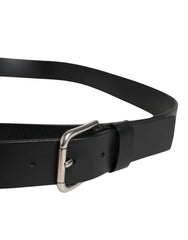Cinturón de cuero con doble correa negra de Dolce & Gabbana con hebilla plateada - 140 cm / 56 pulgadas