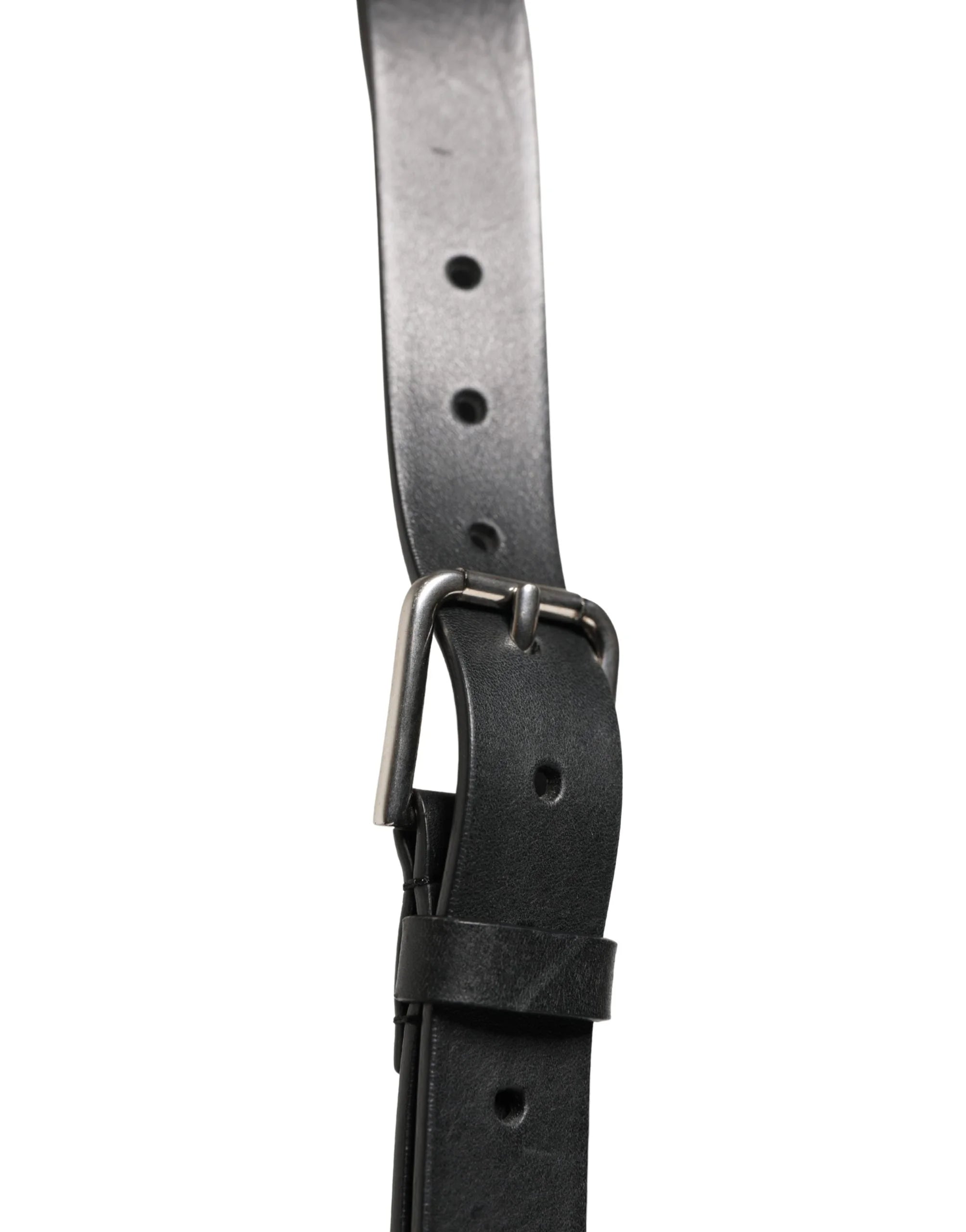 Cinturón de cuero con doble correa negra de Dolce & Gabbana con hebilla plateada - 140 cm / 56 pulgadas