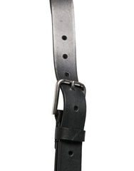 Cinturón de cuero con doble correa negra de Dolce & Gabbana con hebilla plateada - 140 cm / 56 pulgadas