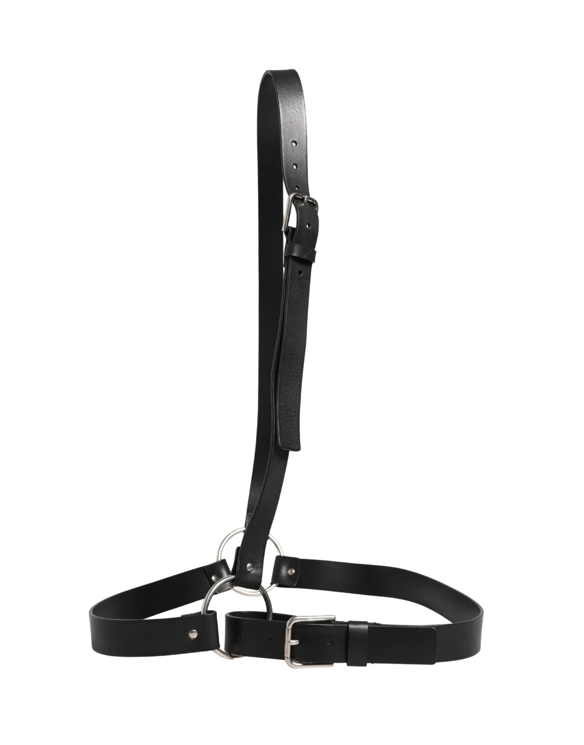 Cinturón de cuero con doble correa negra de Dolce & Gabbana con hebilla plateada - 140 cm / 56 pulgadas