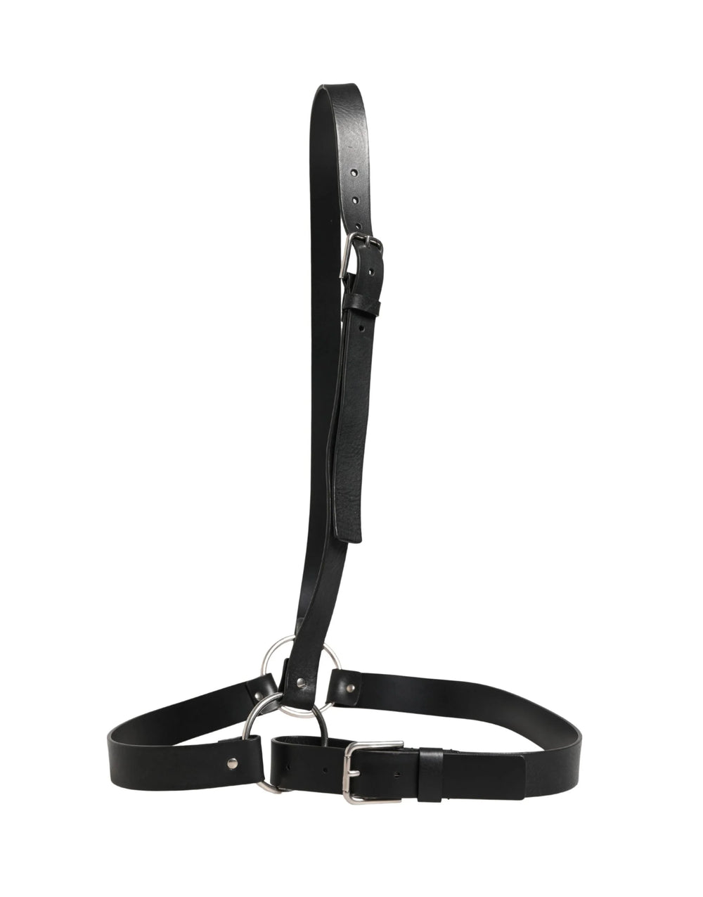 Cinturón de cuero con doble correa negra de Dolce & Gabbana con hebilla plateada - 140 cm / 56 pulgadas