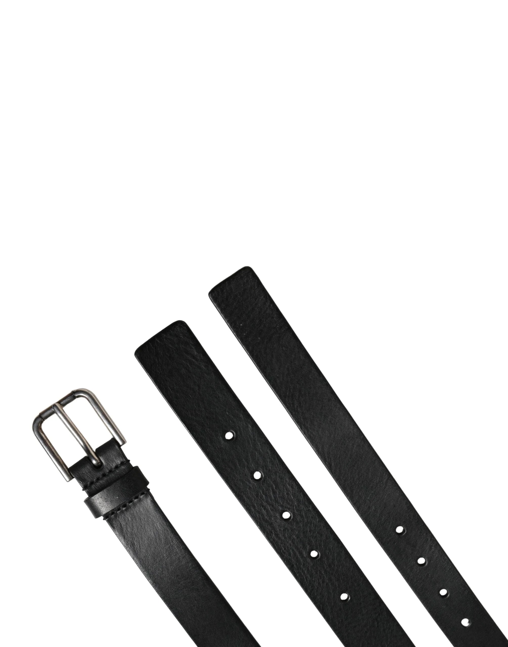 Cinturón de cuero con doble correa negra de Dolce & Gabbana con hebilla plateada - 140 cm / 56 pulgadas